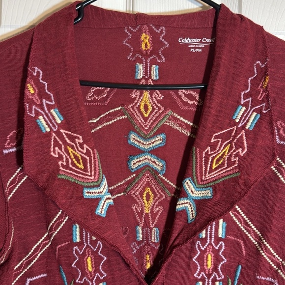 Coldwater Creek Juniper Ridge Red Knit Embroidered Kimono House Coat Cardigan - Picture 4 of 12